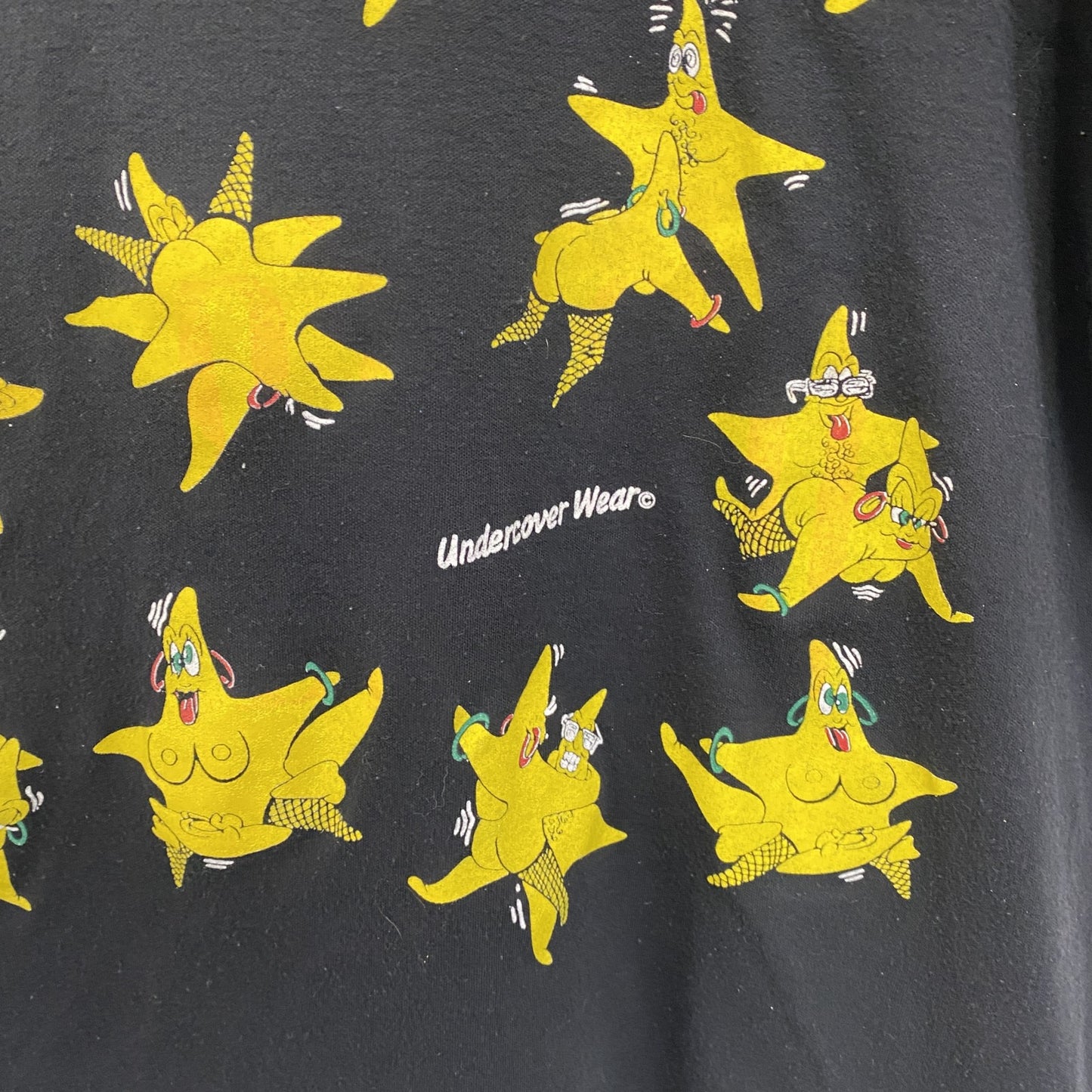 古着 used 半袖プリントTシャツ シングルステッチ ポルノ エロT 星 スター クルーネック 黒 ブラック