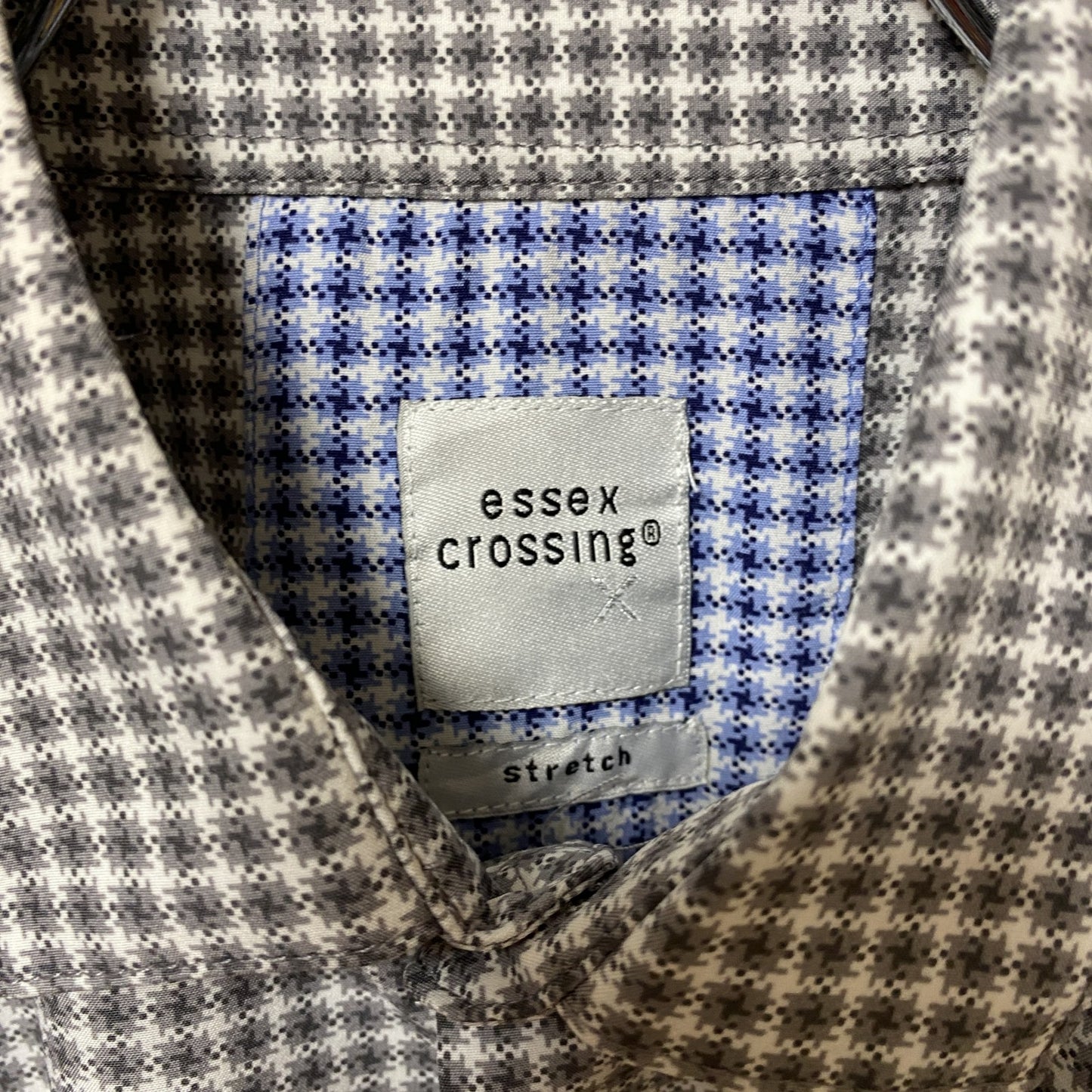 古着 used essex crossing 半袖総柄ボタンシャツ チェック柄 レトロデザイン ブラウン Sサイズ