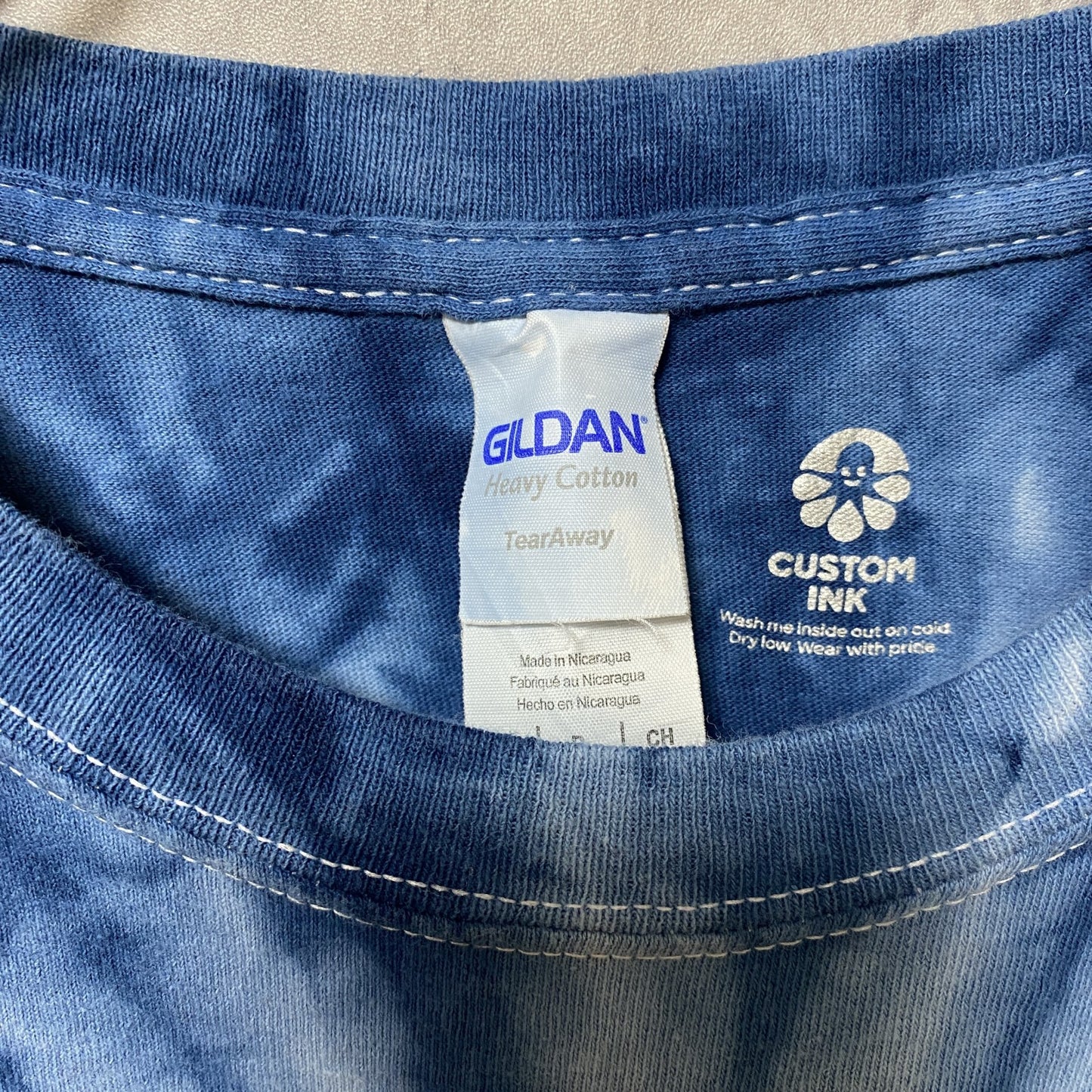 古着 used GILDAN ギルダン 半袖タイダイ柄プリントTシャツ クルーネック バックプリント 青 ブルー レトロ Sサイズ
