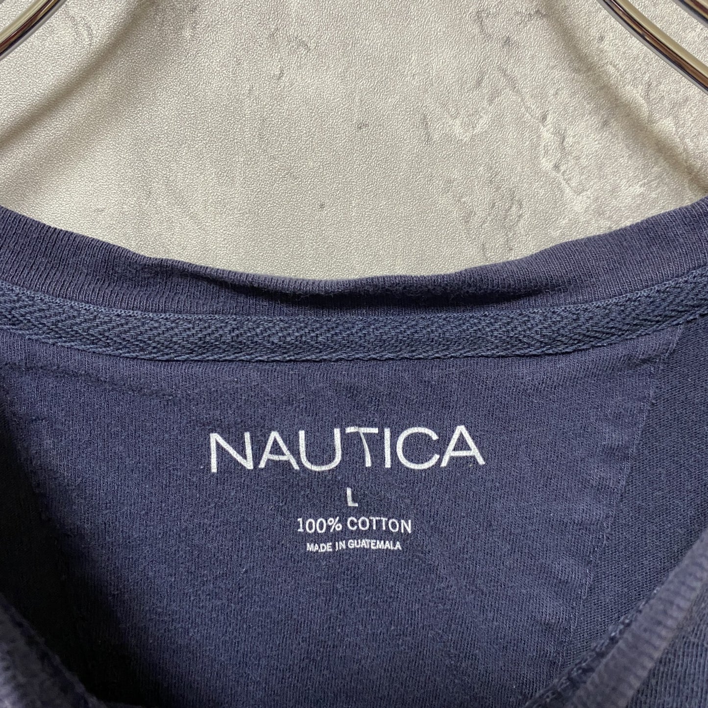 古着 used NAUTICA ノーティカ 半袖クルーネック総柄Tシャツ フラミンゴ柄 レトロデザイン ネイビー Lサイズ