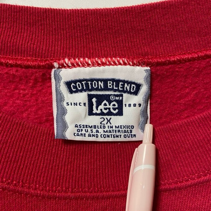 古着 used Lee リー 長袖プリントスウェット トレーナー プレゼント 赤 レッド ビッグシルエット 2XLサイズ