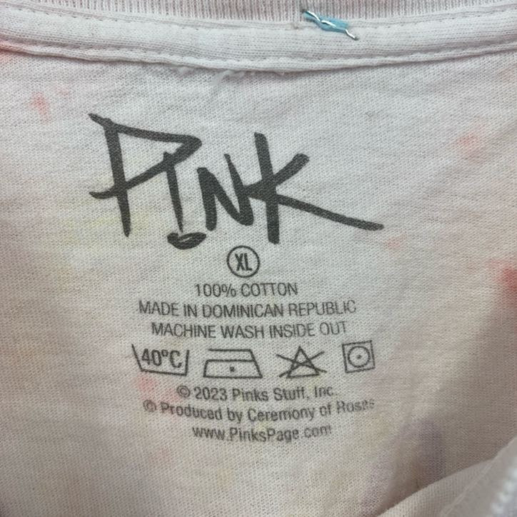 古着 used PINK 半袖プリントTシャツ クルーネック レトロデザイン タイダイ カラフル ピンク XLサイズ