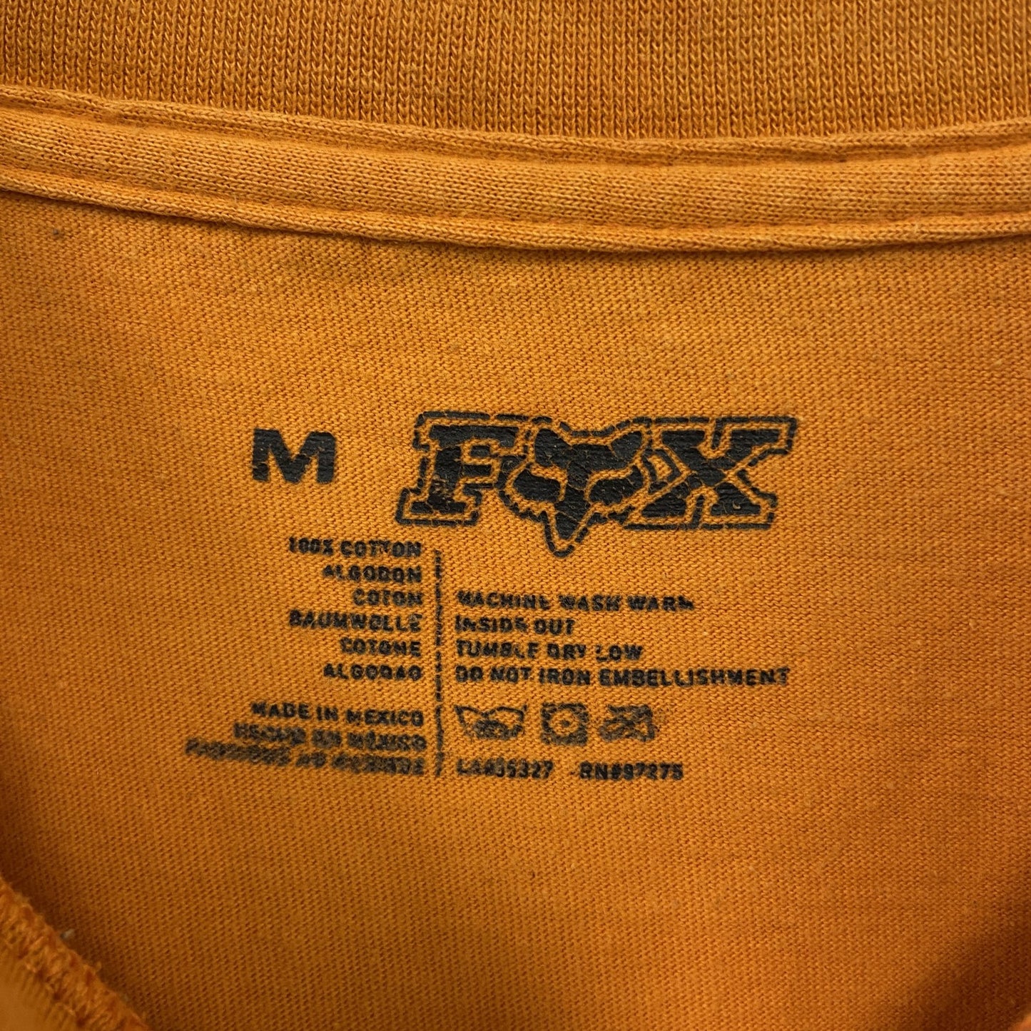 古着 used Fox Raching 半袖プリントTシャツ メキシコ製 カジュアルデザイン オレンジ クルーネック Mサイズ