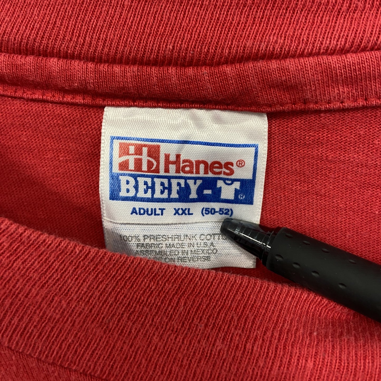 古着 used Hanes ヘインズ 長袖プリントTシャツ カジュアルデザイン 赤 レッド クルーネック レトロ XXLサイズ
