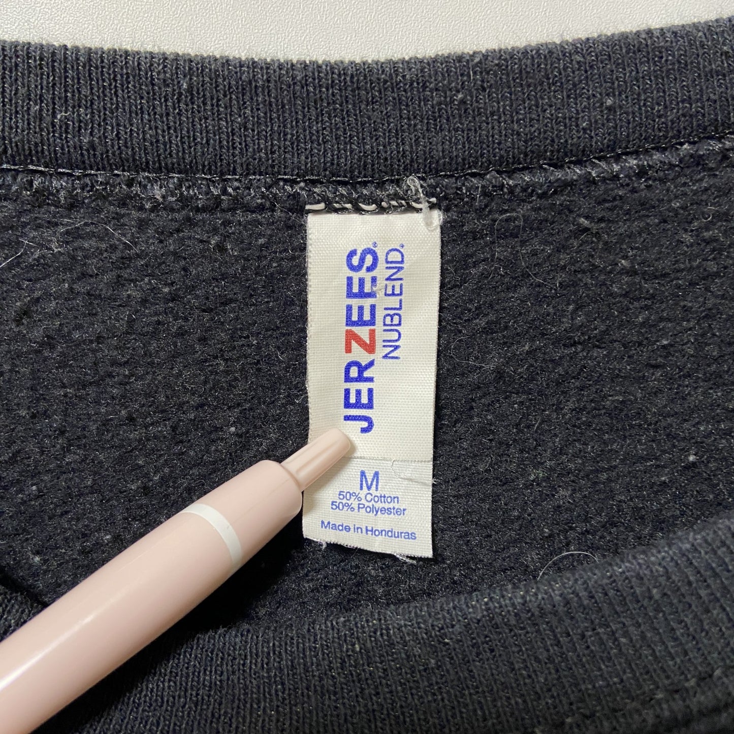 古着 used JERZEES ジャージーズ 長袖ロゴプリントスウェット トレーナー クルーネック 黒 ブラック 秋冬服 Mサイズ