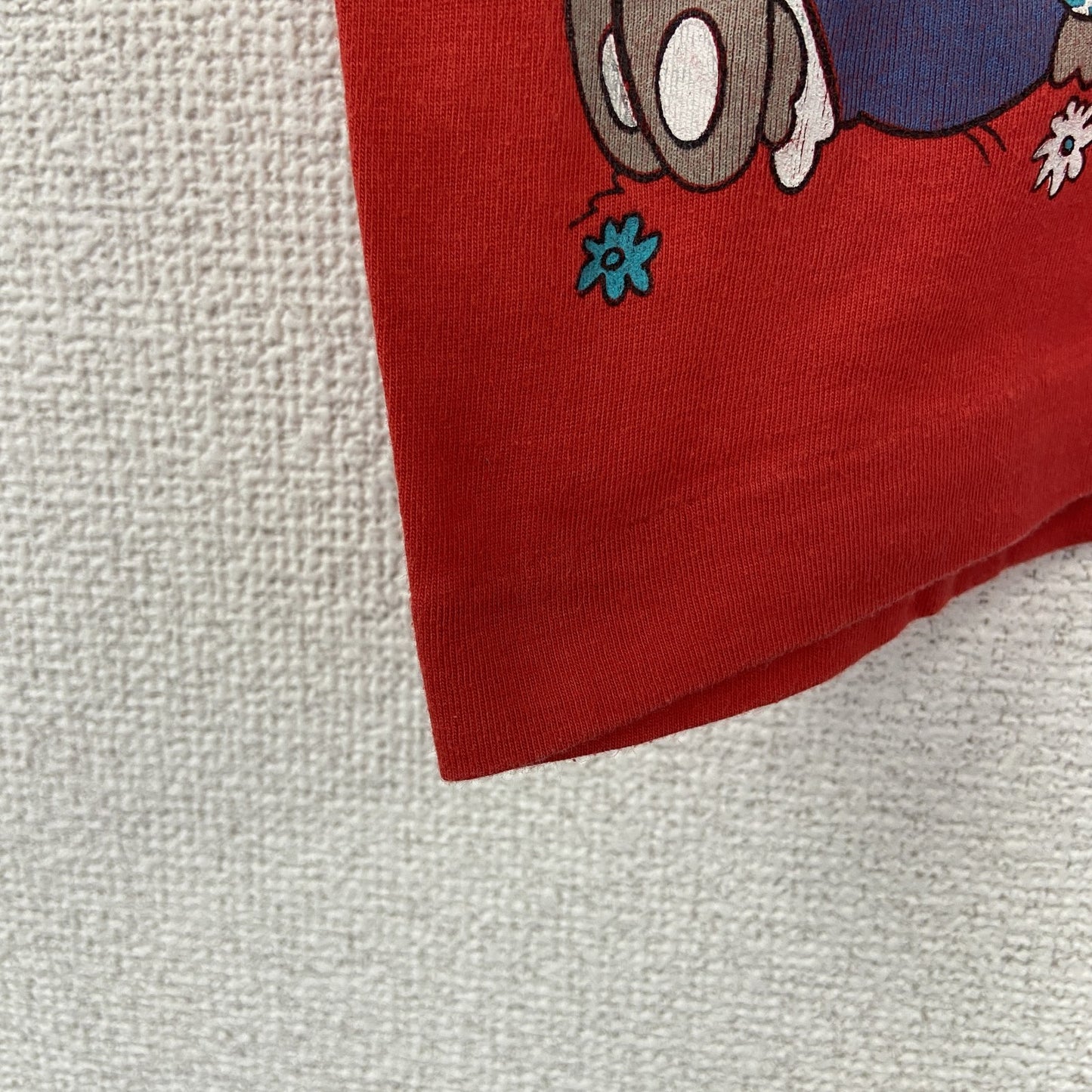 古着 used 半袖プリントTシャツ 90s クマ カジュアル 花 赤 レッド シングルステッチ レトロデザイン Lサイズ