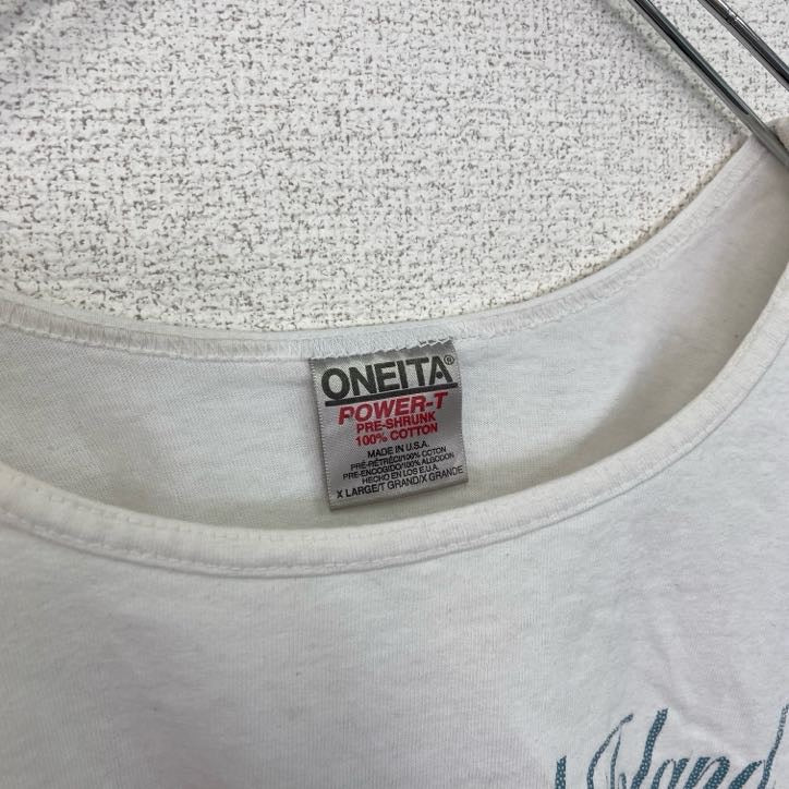 古着 used ONIETA オニータ ノースリーブ プリント 90s USA製 海 リゾート クルーネック ホワイト XLサイズ