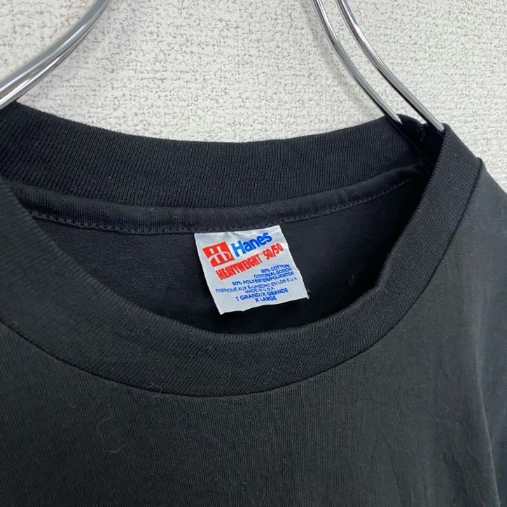 古着 used Hanes ヘインズ 半袖プリントTシャツ シングルステッチ 肩パッド フルーツ ブラック XLサイズ