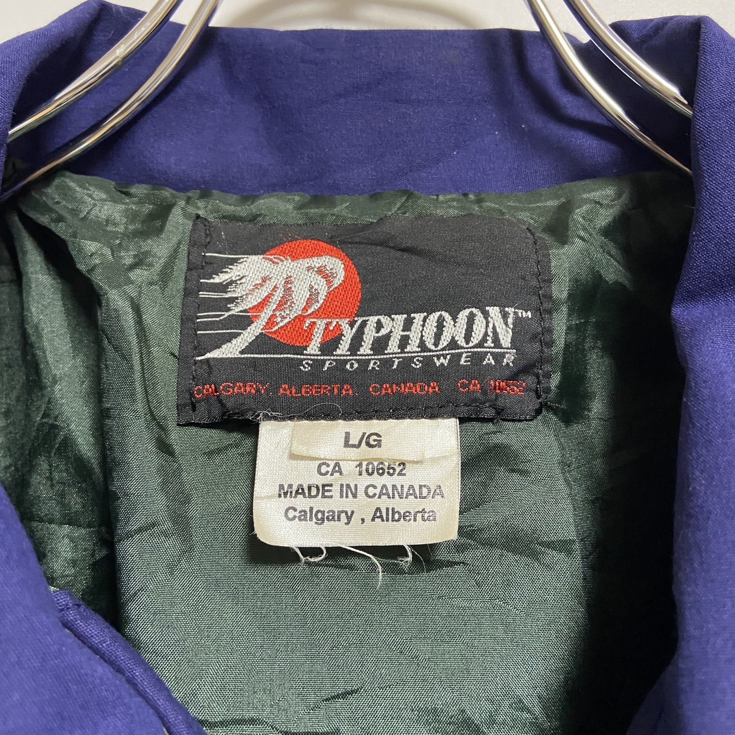 古着 used TYPHOON 長袖ワンポイントロゴ刺繍コーチジャケット ブルゾン ヴィンテージ グリーン 緑 Lサイズ
