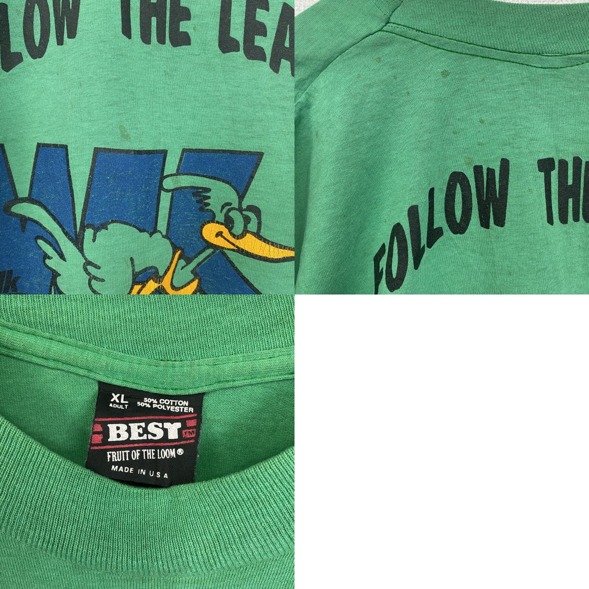 古着 used FRUIT OF THE LOOM 半袖プリントTシャツ 90s クルーネック シングルステッチ 緑 XLサイズ