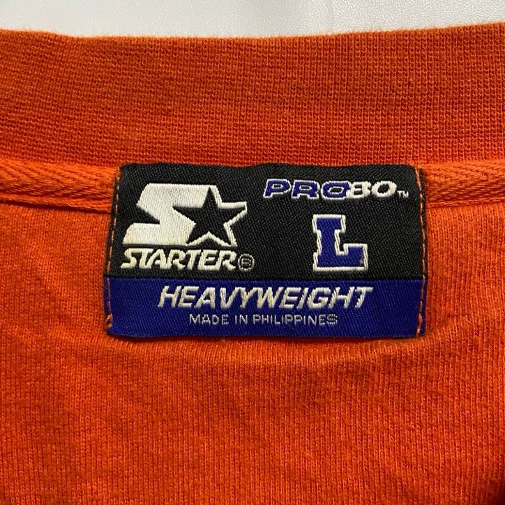 古着 used STARTER スターター 長袖ワンポイントロゴ刺繍スウェット トレーナ オレンジ Lサイズ