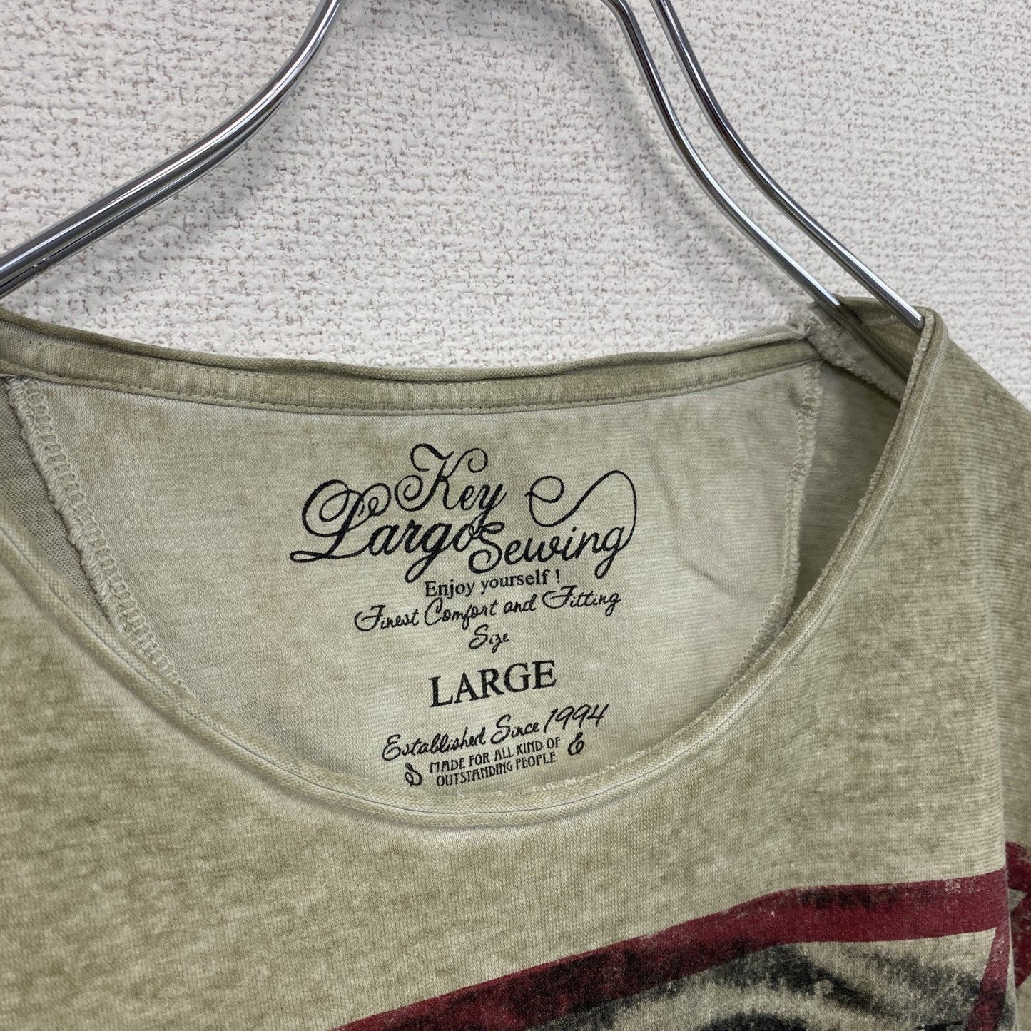 古着 used 半袖アニマルプリントTシャツ 虎 トラ タイガー レトロデザイン クルーネック カーキー Lサイズ