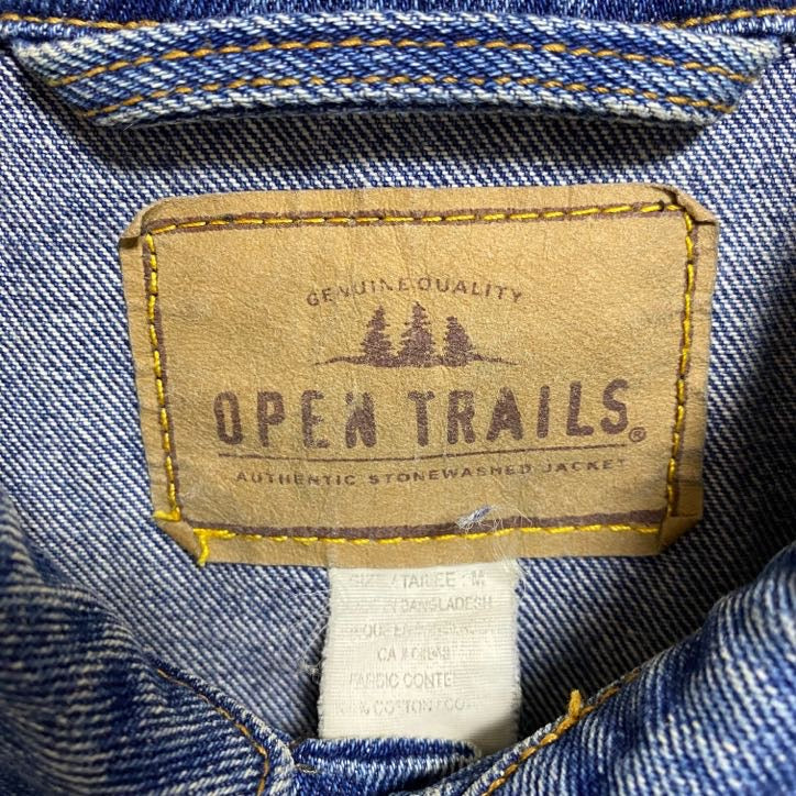 古着 used OPEN TRAILS 長袖デニムジャケット Gジャン アウター 刺繍 インディゴブルー アメカジ Lサイズ