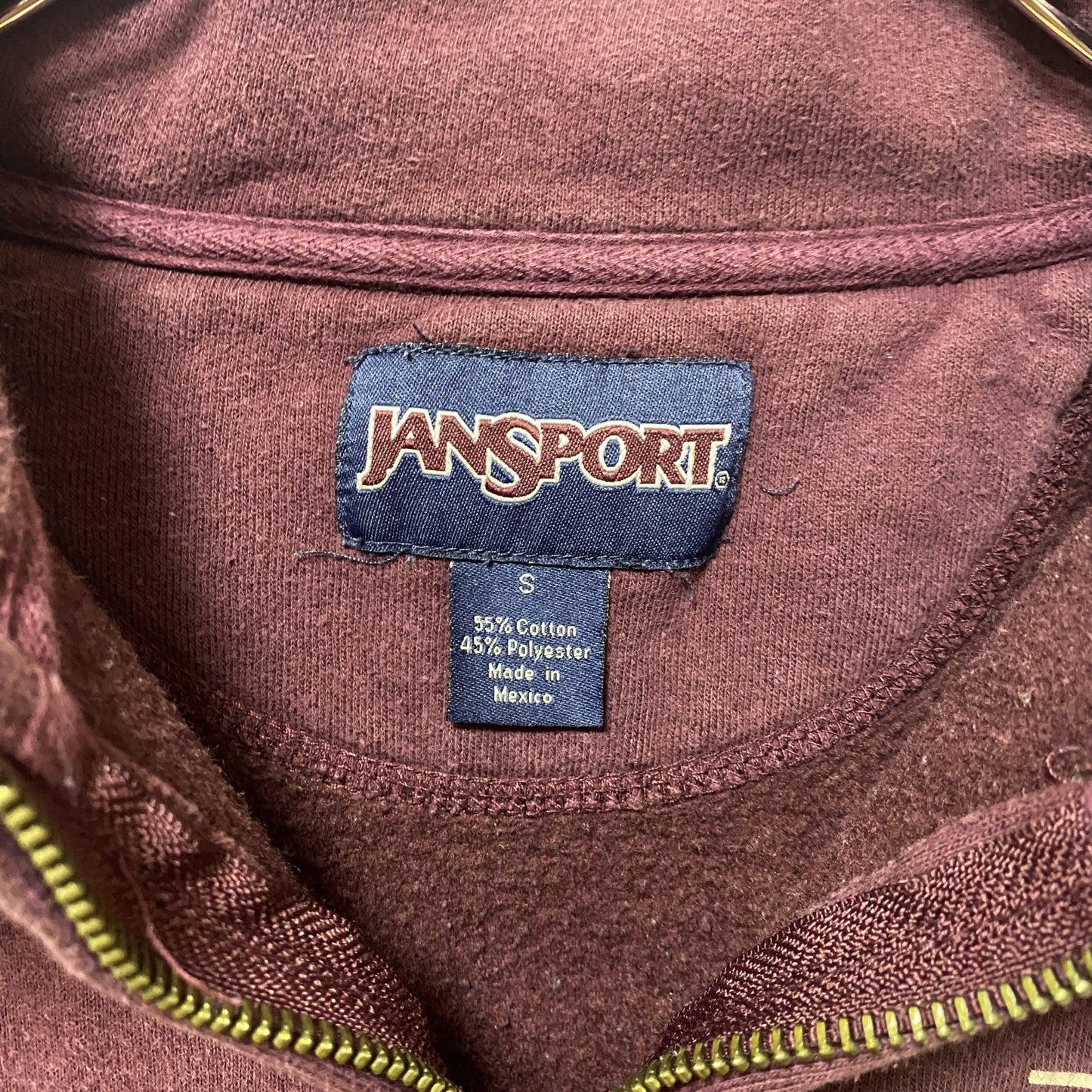 古着 used JANSPORT ジャンスポーツ 長袖ハーフジップスウェット トレーナー ワンポイント ワインレッド Sサイズ