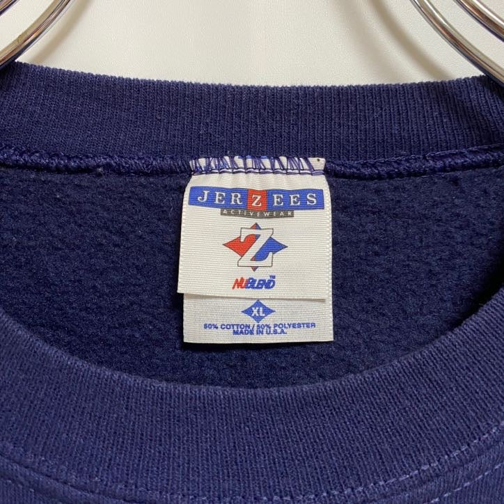 古着 used USA製 JERZEES ジャージーズ 長袖プリントスウェット トレーナー 雪だるま ネイビー レトロ XLサイズ