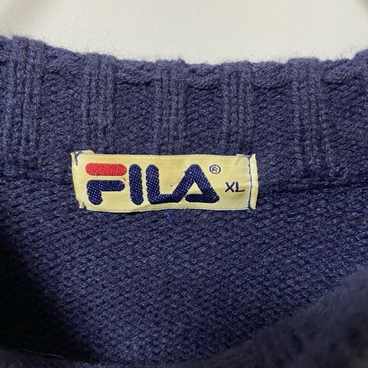 90s FILA フィラ ロゴデザインニットセーター ビックシルエット ヴィンテージ ネイビー XLサイズ