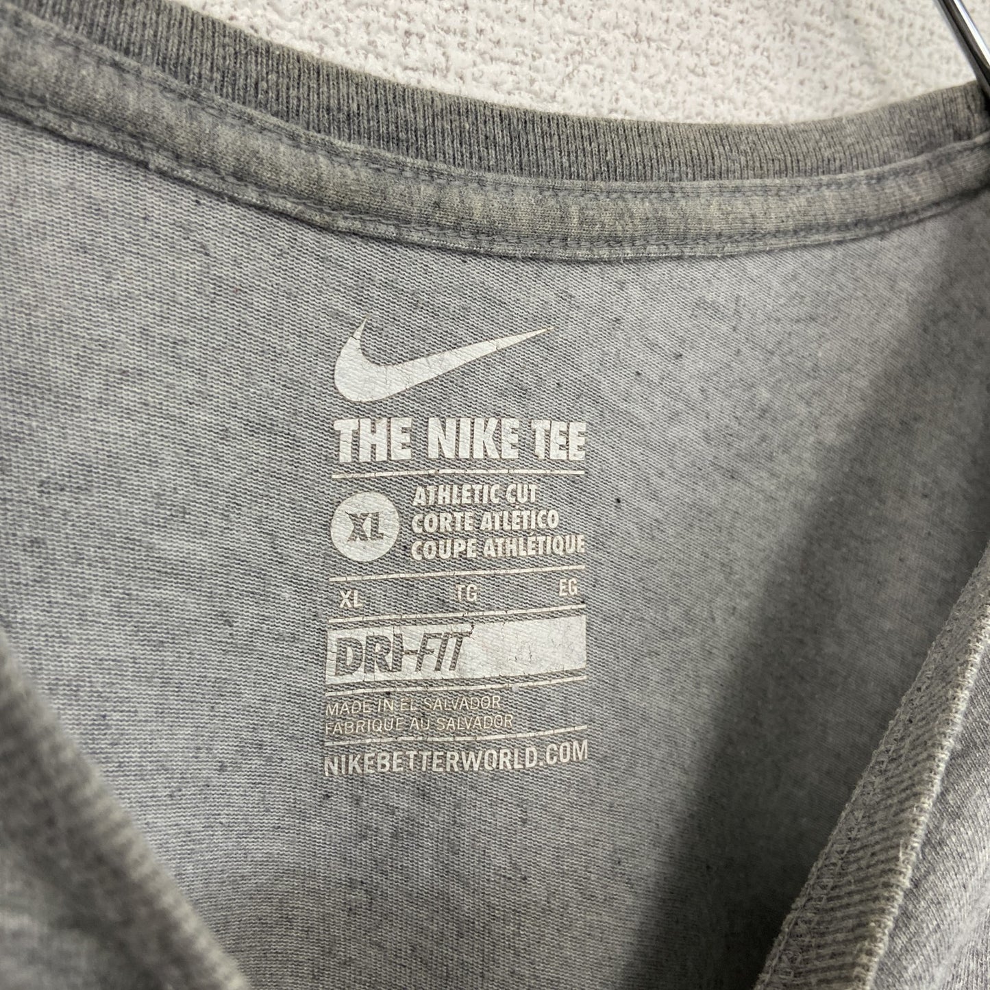 古着 used NIKE ナイキ 半袖プリントTシャツ カジュアルデザイン スウッシュロゴ グレー クルーネック XLサイズ