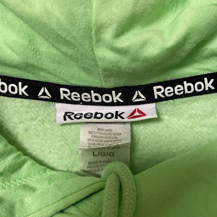 古着 used Reebok リーボック 長袖ロゴプリントパーカー スウェット 黄緑色 蛍光 Lサイズ