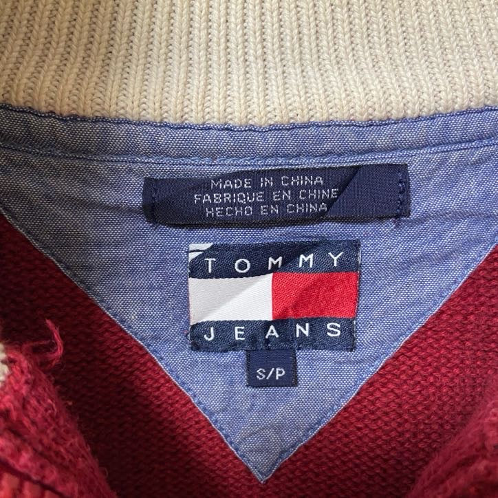 古着 used TOMMY JEANS トミージーンズ 長袖ハーフジップニット セーター ハイネック ワンポイント刺繍 Sサイズ