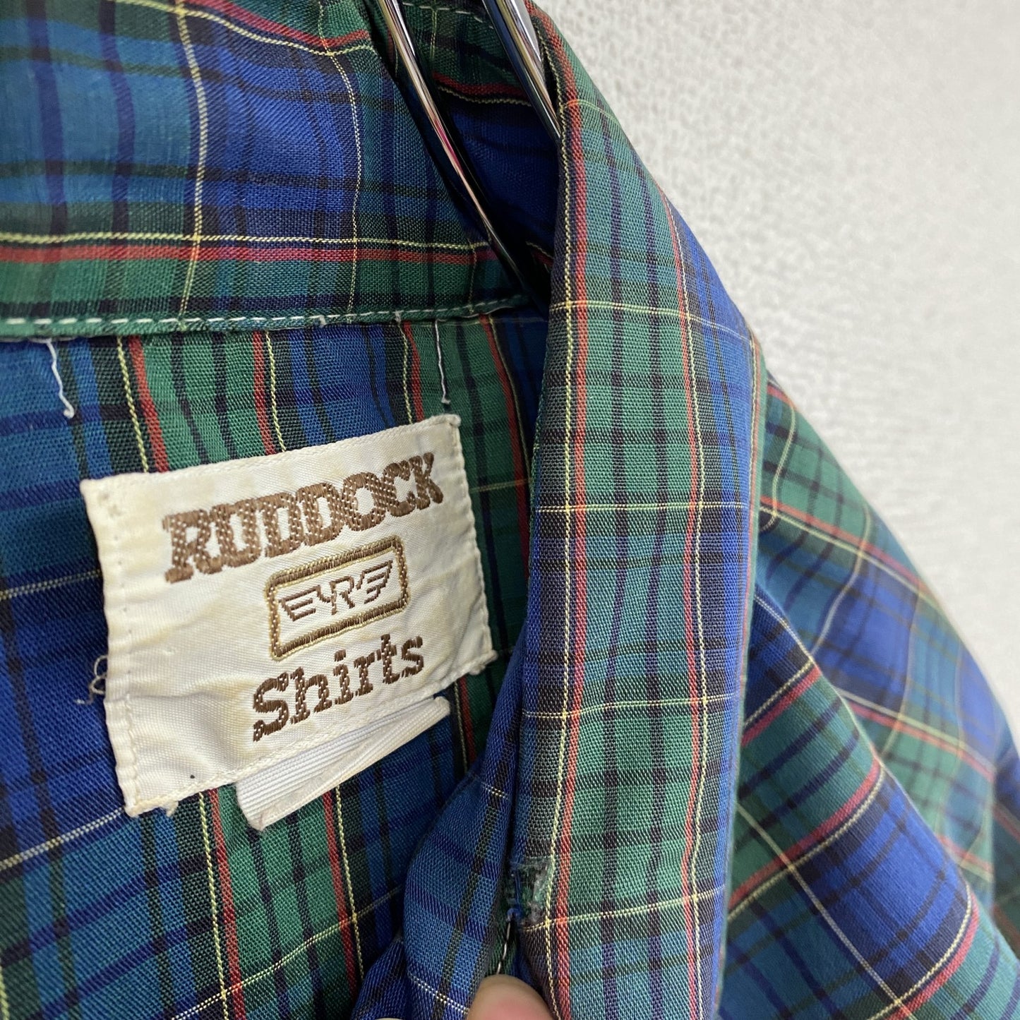 ~90s RUDDOCK 長袖シャツ ウエスタンシャツ チェック柄 緑 グリーン 青 ブルー Regularサイズ