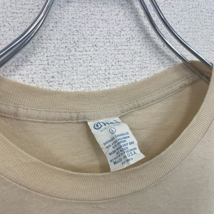 古着 used 半袖バックプリントTシャツ シングルステッチ レトロ クルーネック ヴィンテージ 90s ベージュ Lサイズ