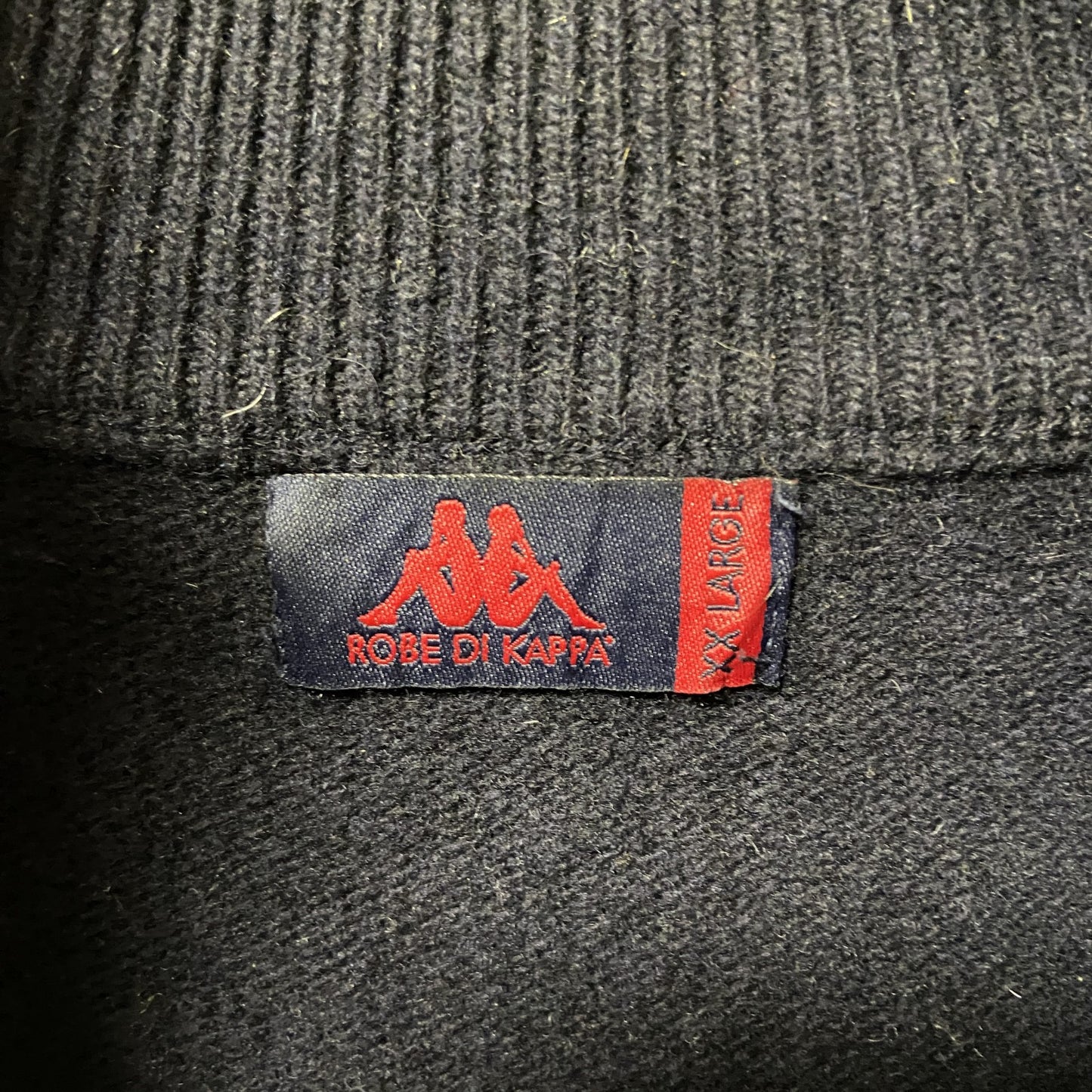 古着 used ROBE DI KAPPA カッパ 長袖ハーフジップニット セーター ワンポイントロゴ刺繍 ネイビー XXLサイズ