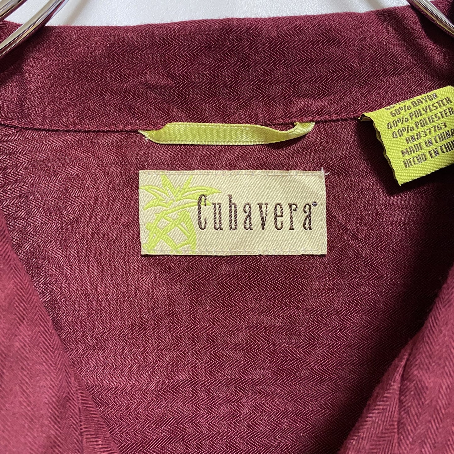 古着 used Cubavera キューバベラ 半袖開襟刺繍柄シャツ ワインレッド 春夏服 ビッグシルエット XLサイズ