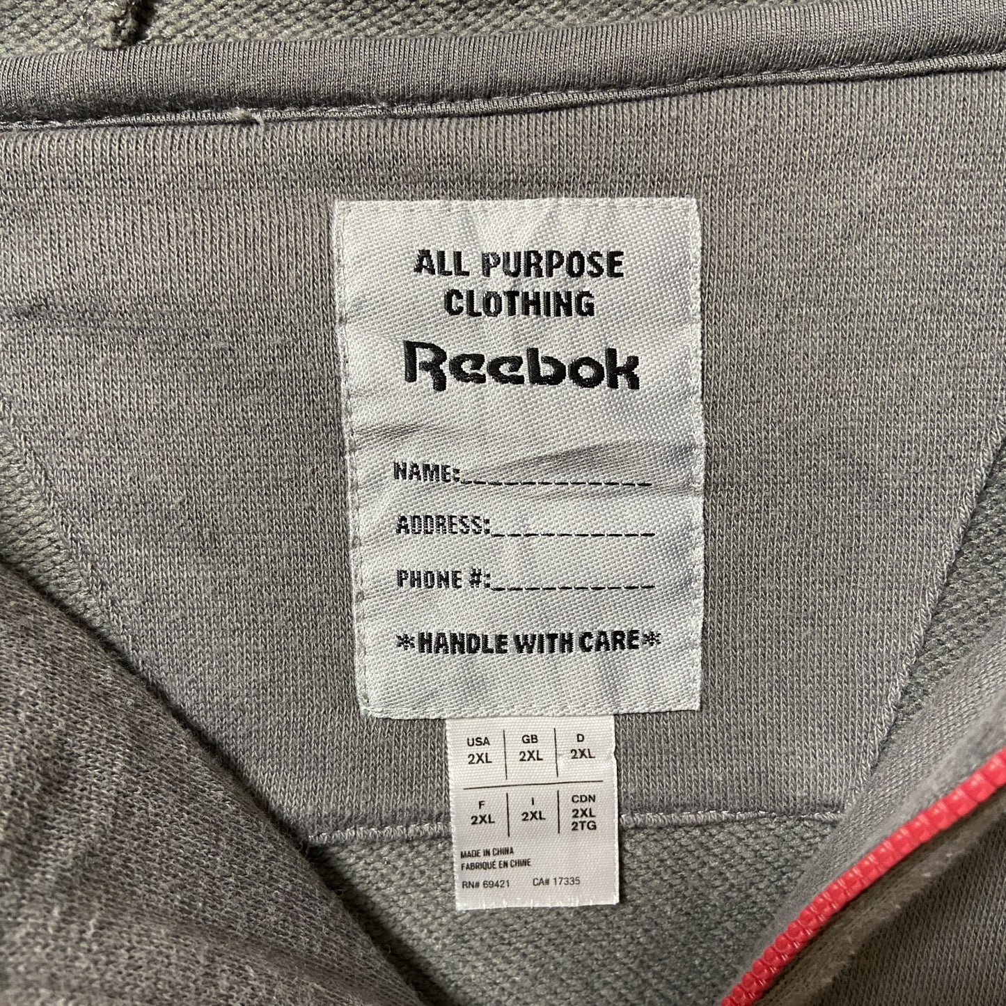 古着 used Reebok リーボック 長袖ハーフジップパーカー フード付きトレーナー ワンポイントロゴ XXLサイズ