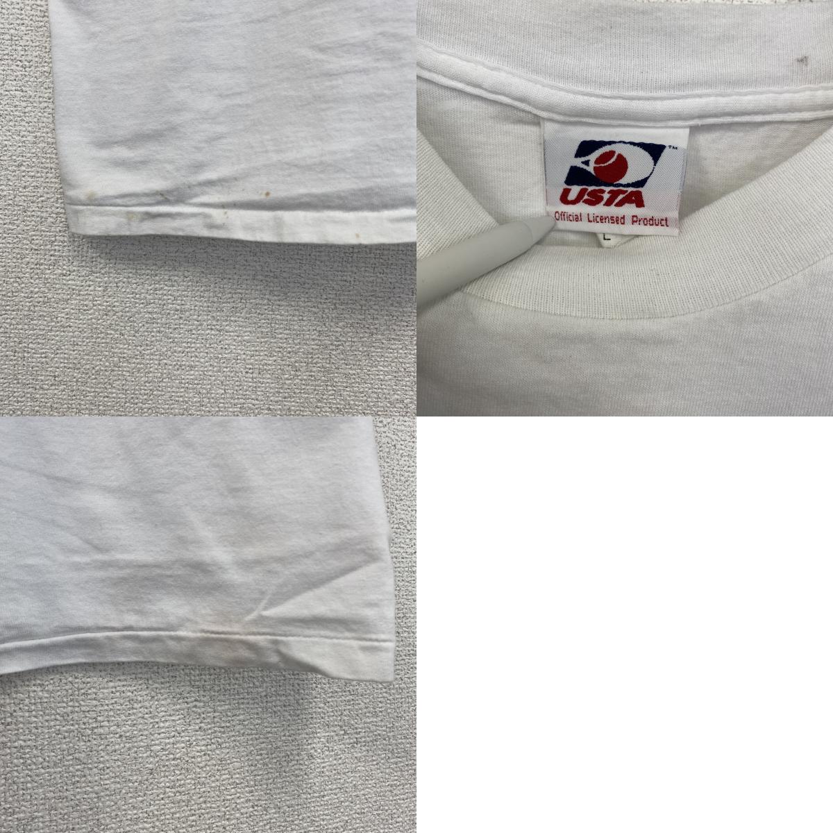 古着 used 90s ヴィンテージ 半袖プリントTシャツ テニス 100%コットン 白 ホワイト Lサイズ