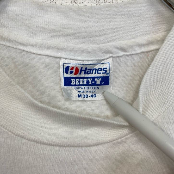 古着 used ヘインズ 半袖プリントTシャツ 花 100%コットン USA製 レトロデザイン シングルステッチ 白 Mサイズ