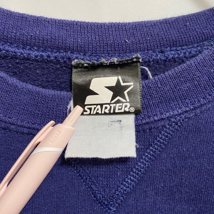 古着 used STARTER スターター 長袖ワンポイントロゴ刺繍スウェット トレーナー クルーネック シンプル ネイビー