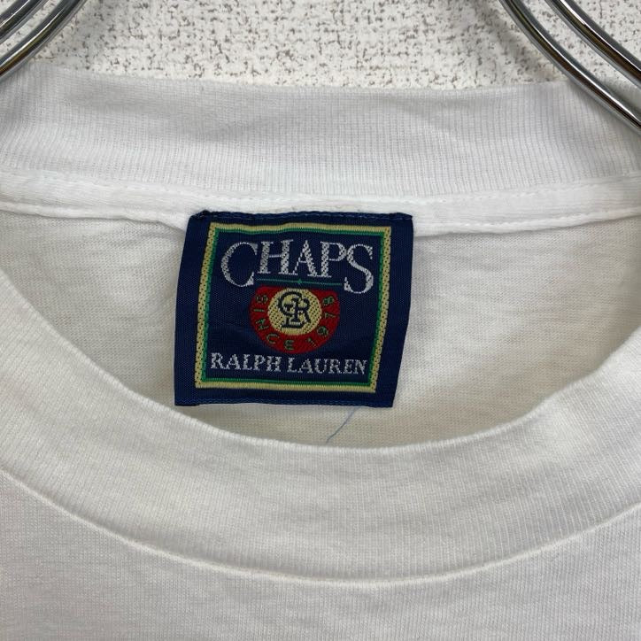 90s CHAPS ラルフローレン 半袖プリントTシャツ ヴィンテージ シングルステッチ 白 XLサイズ