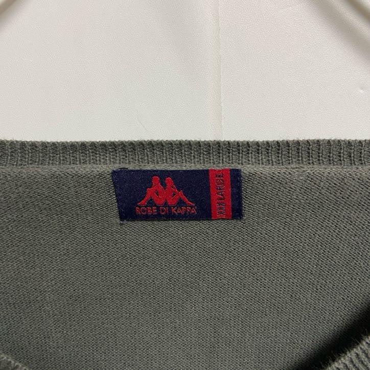 ROBE DI KAPPA カッパ 長袖Vネックニットセーター ワンポイント 刺繍ロゴ 灰色 ダークグレー XXLサイズ