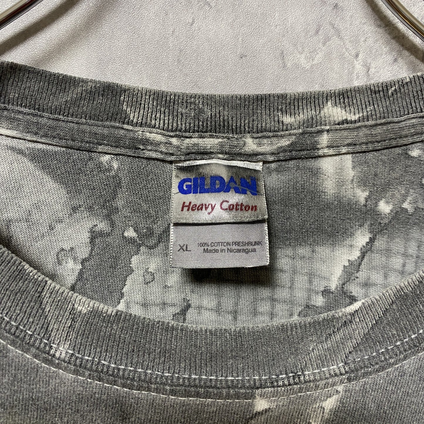 古着 used GILDAN ギルダン 半袖タイダイ柄プリントTシャツ クルーネック 黄色 グレー ビッグシルエット XLサイズ