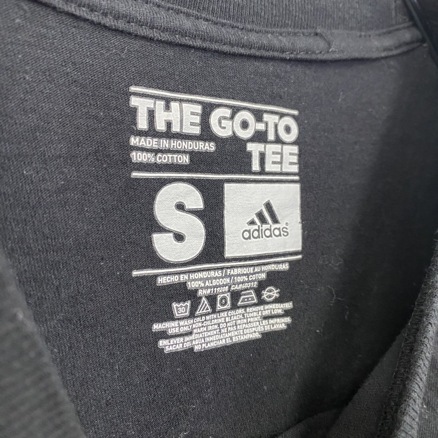 古着 used adidas アディダス 半袖プリントTシャツ サッカー クルーネック カジュアルデザイン 黒 Mサイズ