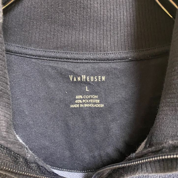 古着 used VANHEUSEN 長袖ジップアップスウェット トレーナー ブルゾン アウター ハイネック ネイビー Lサイズ