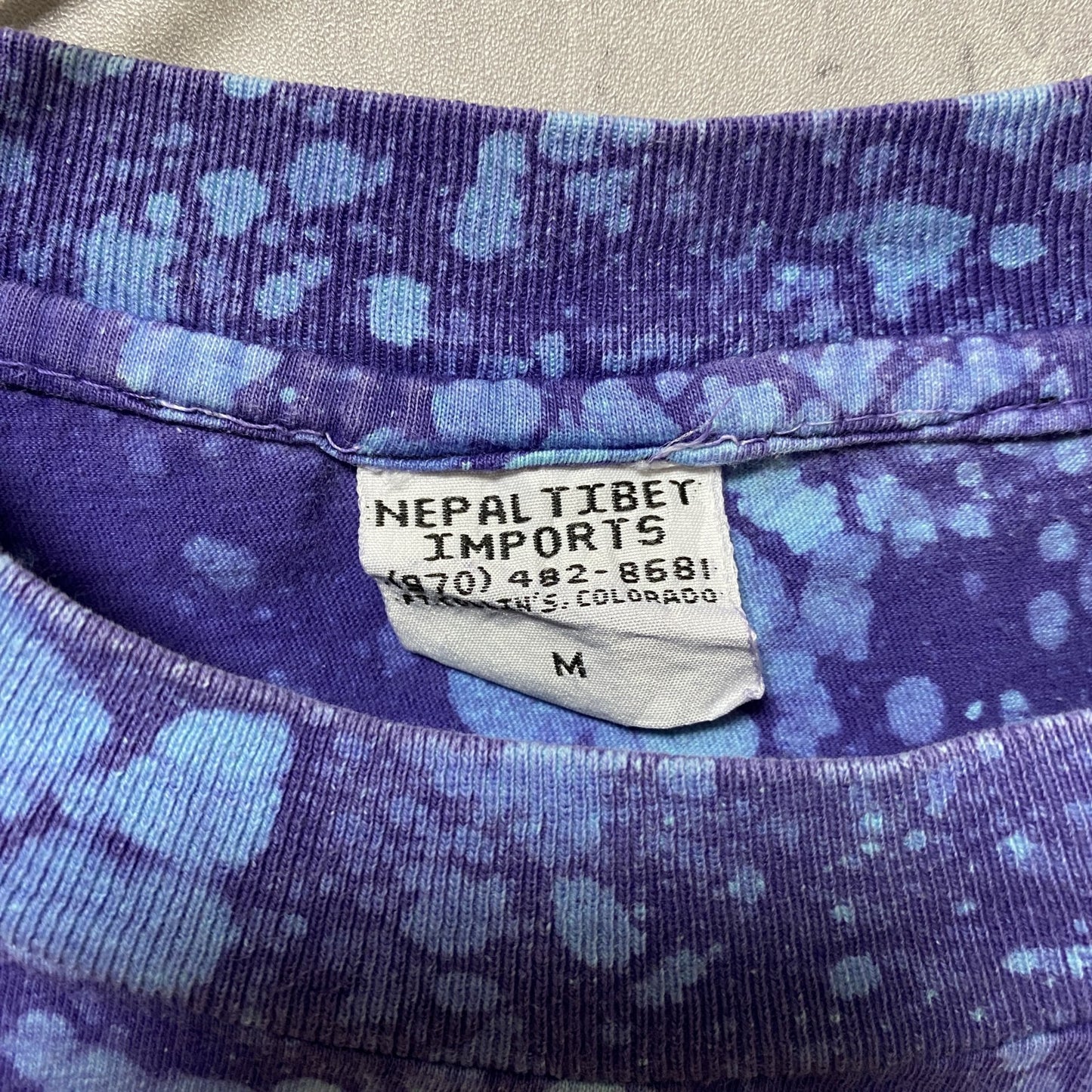 古着 used 90s 半袖アニマル柄プリントTシャツ タイダイ柄 クルーネック 象 青 シングルステッチ ヴィンテージ Mサイズ