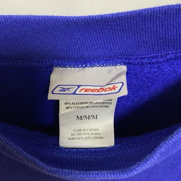 古着 used Reebok リーボック 長袖クルーネックスウェット トレーナー Vガゼット 青 ブルー 無地 Mサイズ