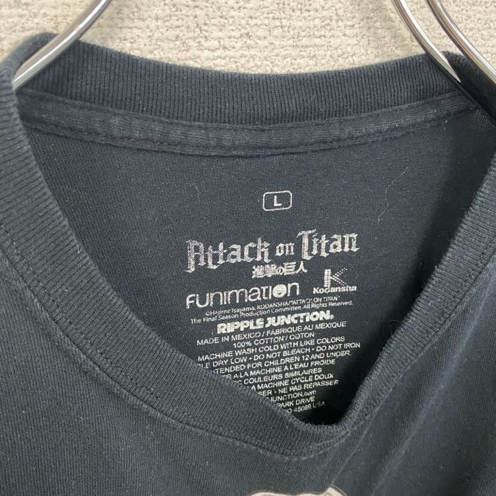 古着 used 半袖アニメプリントTシャツ ナ進撃の巨人 ミカサ 黒 ブラック レトロデザイン クルーネック Lサイズ