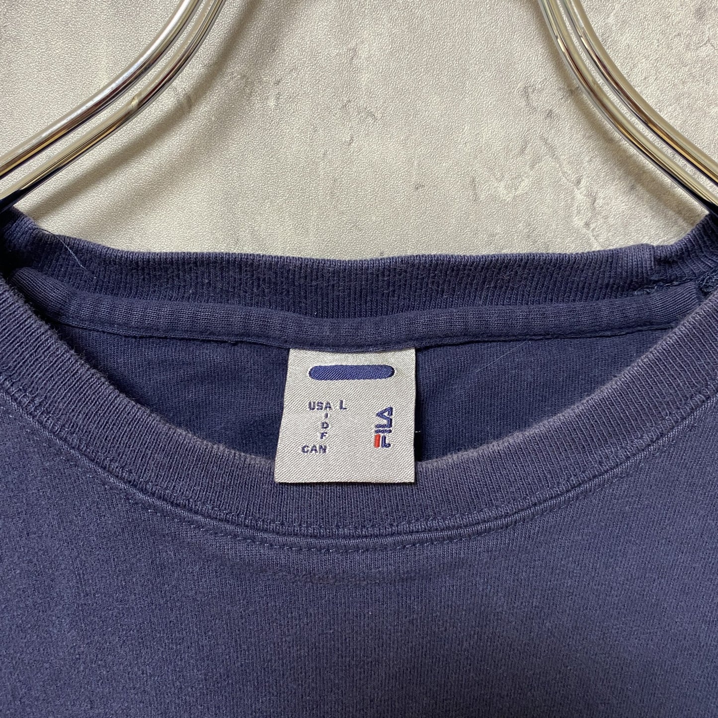 古着 used FILA フィラ 半袖プリントTシャツ クルーネック スポーティー レトロデザイン 紺 ネイビー Lサイズ
