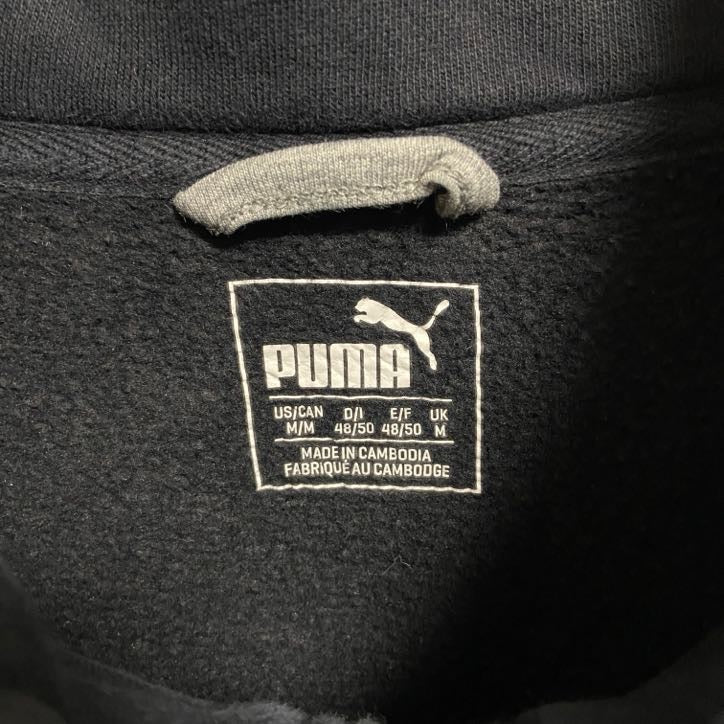 古着 used puma プーマ 長袖フルジップスウェット トレーナー ワンポイントロゴ刺繍 黒 ブラック ハイネック Mサイズ