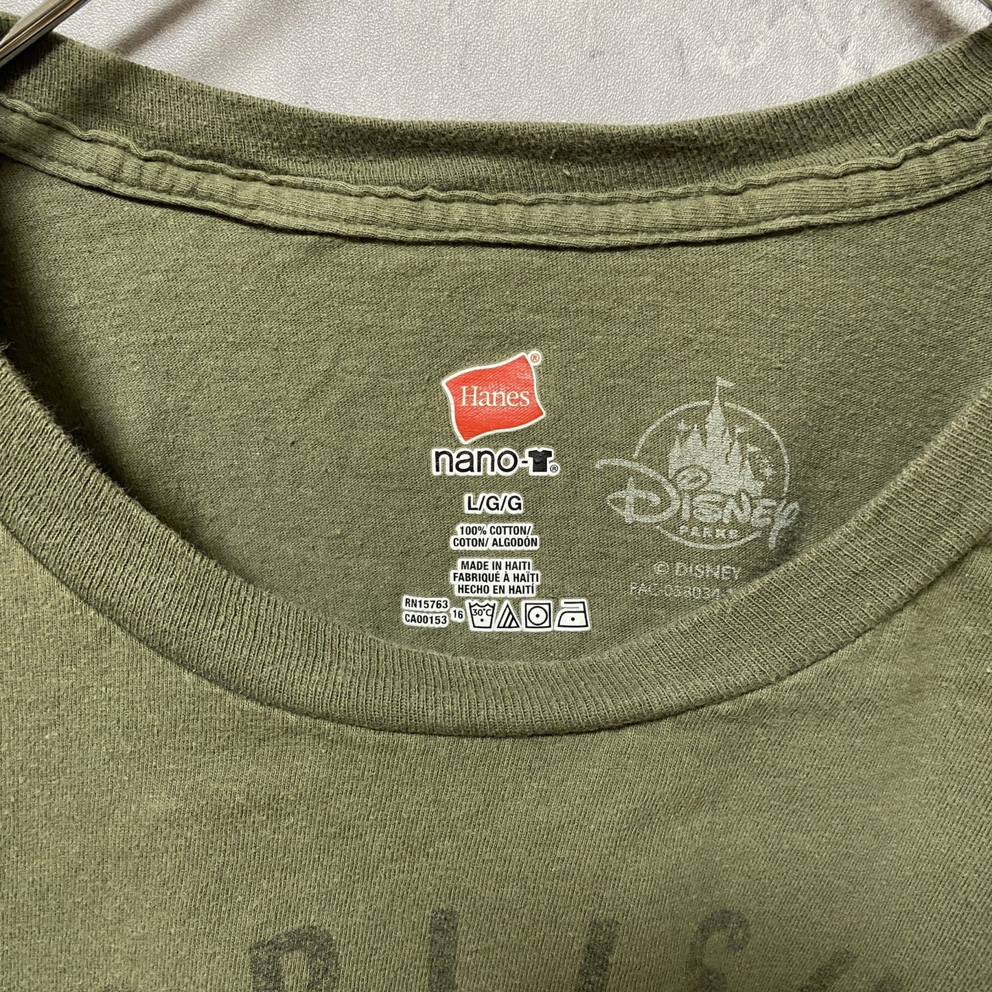 古着 used Disney ディズニー Hanes ヘインズ 半袖プリントキャラクターTシャツ ミッキー カーキ 緑 Lサイズ