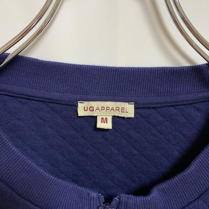 古着 used UG APPREL 長袖スウェットカーディガン アウター ワンポイント刺繍 キルティング ネイビー Mサイズ