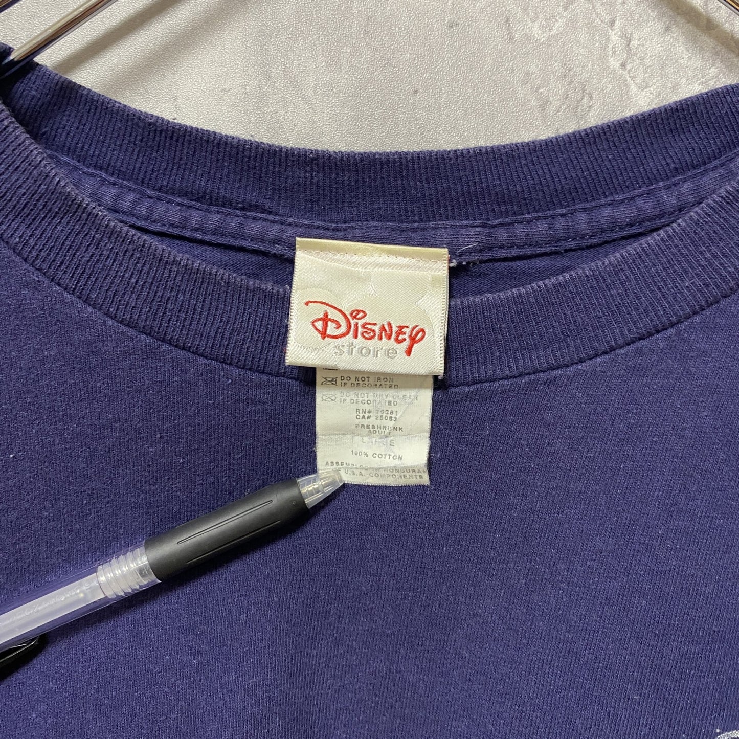 古着 used Disney ディズニー 半袖公式ワンポイントプリントTシャツ ミッキー キャラクター 紺 ネイビー Lサイズ