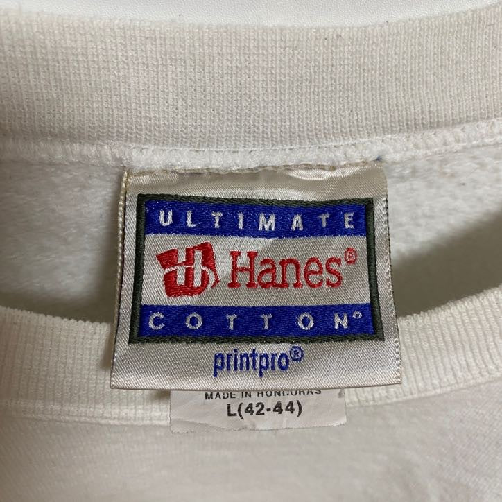 古着 used Hanes ヘインズ 90s S.T.P. 長袖プリントスウェット トレーナー 白 クルーネック Lサイズ