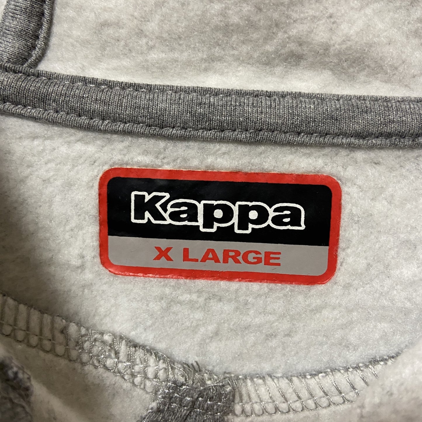 古着 used Kappa カッパ 長袖ワンポイントロゴ刺繍パーカー スウェット プルオーバー グレー ネイビー XLサイズ