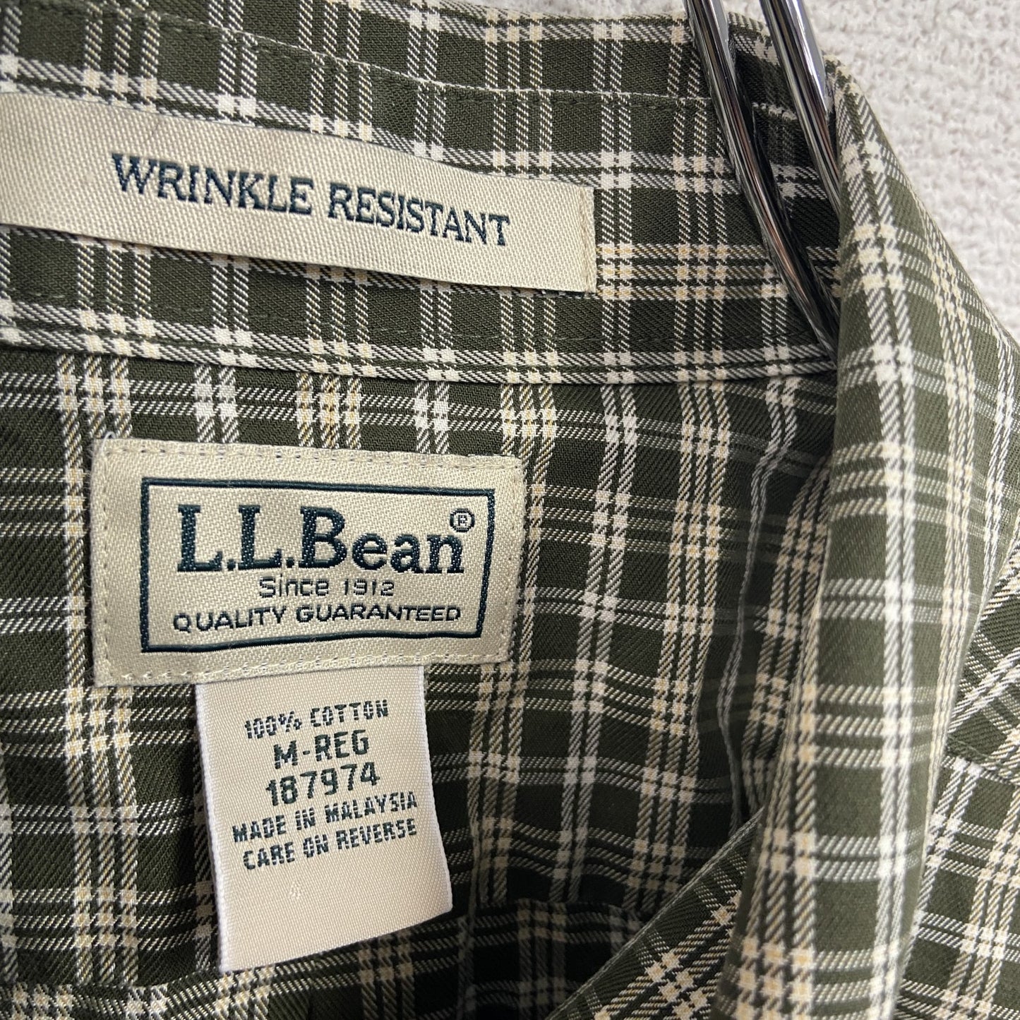 L.L.Bean エルエルビーン 長袖ボタンダウンシャツ チェック柄 緑 グリーン Mサイズ