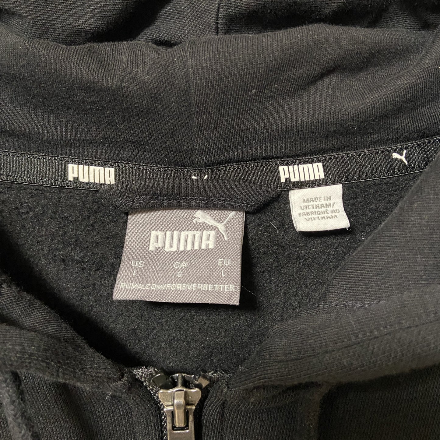 古着 used puma プーマ 長袖ロゴプリントパーカー フード付き ジップアップスウェット プルオーバー 黒 Lサイズ