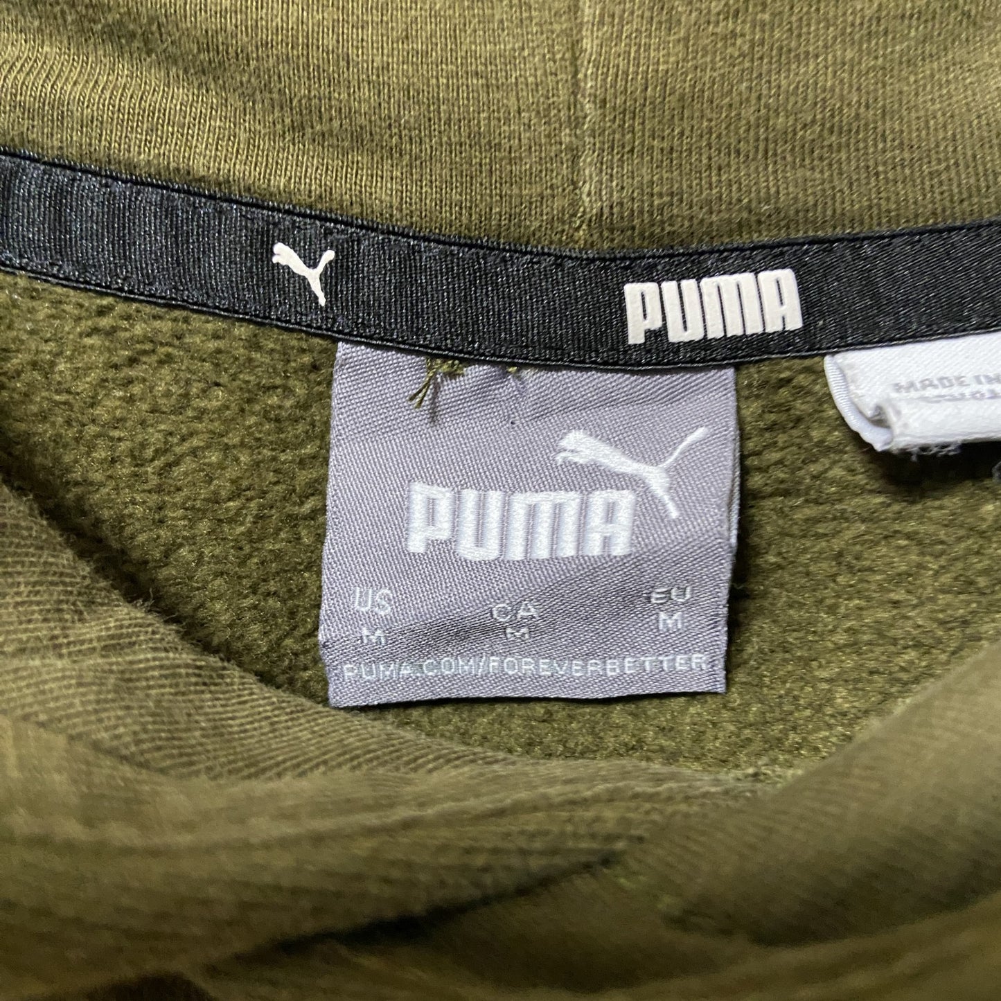 古着 used puma プーマ 長袖ロゴプリントパーカー フード付きスウェット プルオーバー カーキ Mサイズ
