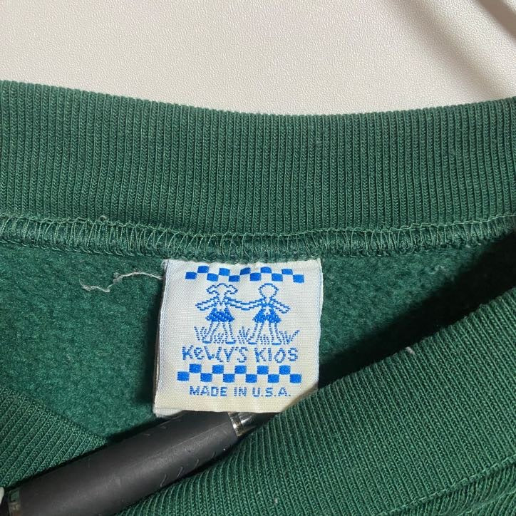 古着 used KELLY’S KIDS USA製 長袖クルーネックスウェット トレーナー ワンポイント刺繍 グリーン Mサイズ